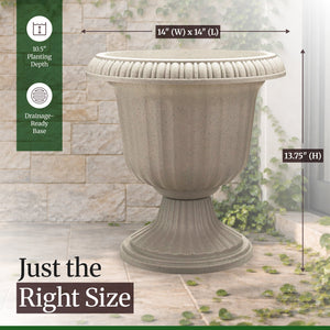 Southern Patio (2 Pack) 14" Outdoor Lightweight Resin Utopian Urn Planter, Stone