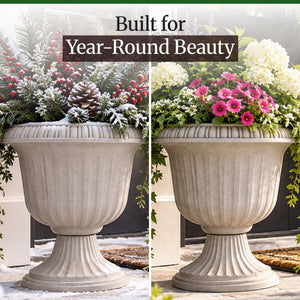 Southern Patio (2 Pack) 14" Outdoor Lightweight Resin Utopian Urn Planter, Stone