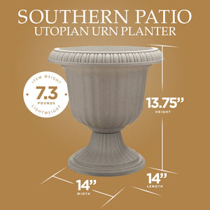 Southern Patio Large 14 In Outdoor Lightweight Resin Utopian Urn Planter, Stone - TRAPSKI