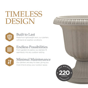 Southern Patio Large 14 In Outdoor Lightweight Resin Utopian Urn Planter, Stone - TRAPSKI
