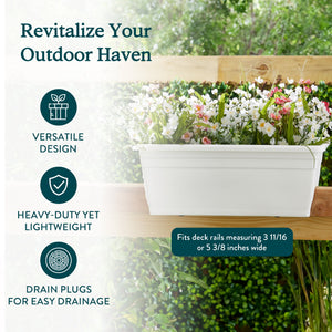 HC Companies 24 Inch Deck Rail Box Planter with Drainage Holes, White (5 Pack)