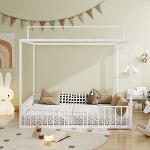 3 In 1 Convertible Montessori Floor Bed With Fenced Support