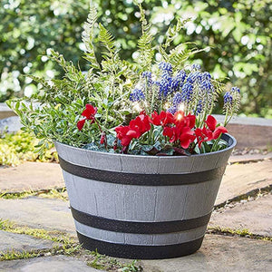 Southern Patio HDR-055457 Resin Whiskey Barrel Outdoor Garden Planter Pot, Gray - TRAPSKI