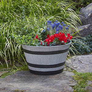 Southern Patio HDR-055457 Resin Whiskey Barrel Outdoor Garden Planter Pot, Gray - TRAPSKI