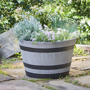 Southern Patio HDR-055457 Resin Whiskey Barrel Outdoor Garden Planter Pot, Gray - TRAPSKI