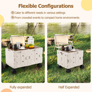 Large Foldable Utility Cart with 2-Tier Storage Crates and Telescoping Handle