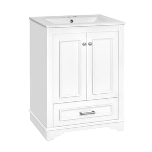 Bathroom Vanity With Ceramic Sink Combo, Modern Freestanding Storage Cabinet With Silver Handles