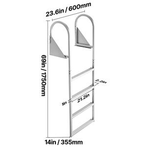 Flip-Up Dock Ladder, 4-Step, Heavy-Duty Aluminum Alloy Pontoon Boat Swim Ladder