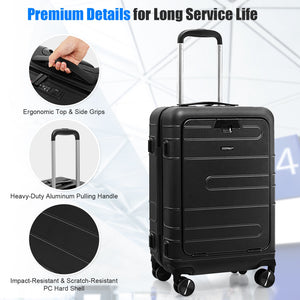 20 Inch Carry-on Luggage PC Hardside Suitcase TSA Lock with Front Pocket and USB Port