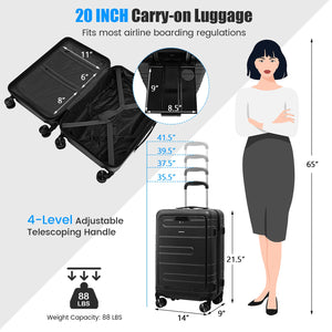 20 Inch Carry-on Luggage PC Hardside Suitcase TSA Lock with Front Pocket and USB Port