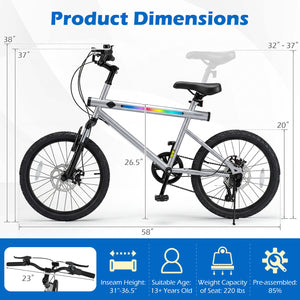 20 Inch Commuter Bicycle LED-lit with 6-Speed Shimano Twist Shifting and Stereo Speakers