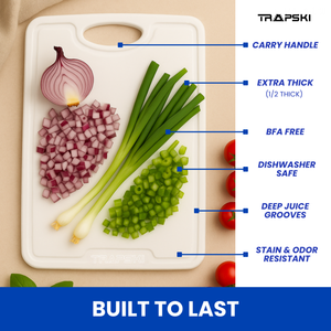 TRAPSKI Premium 1/2 Inch Thick HDPE Cutting Boards | Food-Grade Kitchen Prep Surface | Juice Grooves | Made in the USA - TRAPSKI