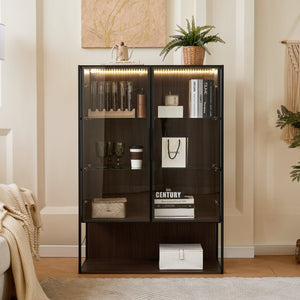 Modern Minimalist 51.2" Tall Lighted Display Cabinet with Tempered Glass