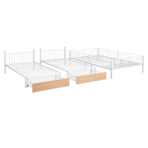 Triple Bunk Bed With Drawers And Guardrails