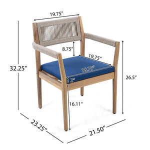 Braided Acacia Wood Outdoor Dining Chairs Set of 4