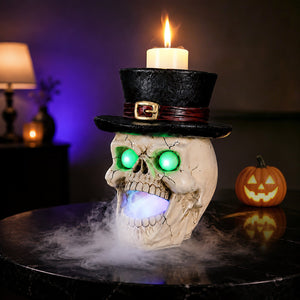 LED Light-Up Skull with Top Hat & Mist Maker