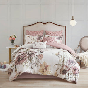 8 Piece Cotton Printed Comforter Set Blush Queen