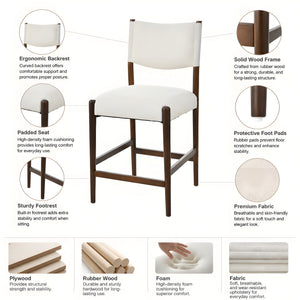 26.4" Solid Wood Counter Height Barstools, Modern Bar Stools Set of 2
