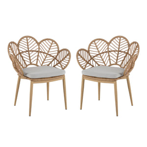 Kirk Outdoor Wicker Peacock Shape Papasan Style Chair Set of 2
