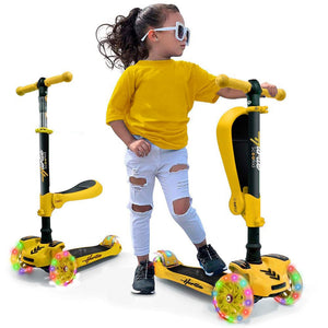 Hurtle ScootKid 3 Wheel Toddler Child Ride On Toy Scooter w/ LED Wheels, Yellow - TRAPSKI