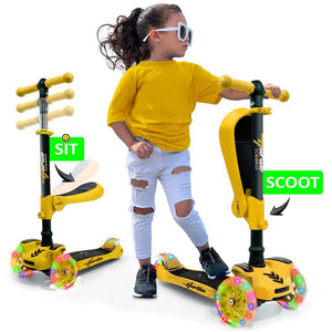 Hurtle ScootKid 3 Wheel Toddler Child Ride On Toy Scooter w/ LED Wheels, Yellow - TRAPSKI