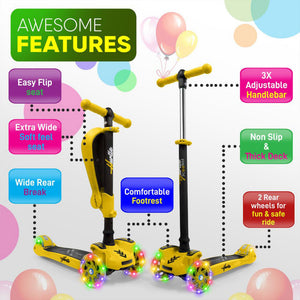 Hurtle ScootKid 3 Wheel Toddler Child Ride On Toy Scooter w/ LED Wheels, Yellow - TRAPSKI