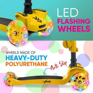 Hurtle ScootKid 3 Wheel Toddler Child Ride On Toy Scooter w/ LED Wheels, Yellow - TRAPSKI