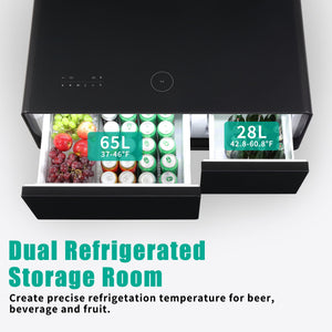 Modern Smart Coffee Table With Built-In Fridge - tooth Speaker, Wireless Charging, Touch Control Panel, USB Interface, Outlet Protection, Atmosphere Light