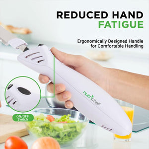 NutriChef 2 Blade Serrated Electric Kitchen Knife w/ Butcher Block Storage Tray