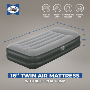 Sealy Tritech Twin Sized 16" Air Mattress Bed 2 Person w/Built-In AC Pump & Bag