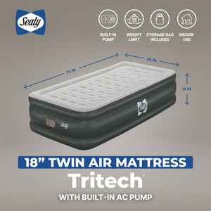 Sealy Tritech Twin 18" Air Mattress Bed 2 Person with Built-In AC Pump, 2 Pack