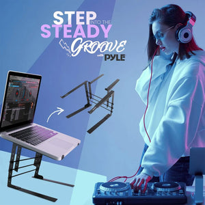 Pyle PLPTS38 Portable Adjustable Dual Device DJ Laptop Stand Workstation