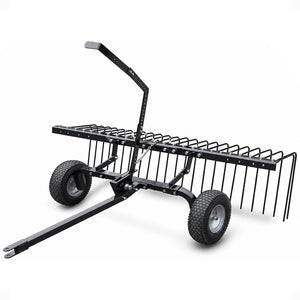 Yard Tuff 72" Pine Straw ATV Tow Behind Steel Landscape Rake w/Wheels & Handle