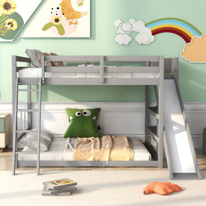 Bunk Bed With Ladder, Slide, And Shelves Pine Wood
