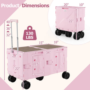 Large Foldable Utility Cart with 2-Tier Storage Crates and Telescoping Handle