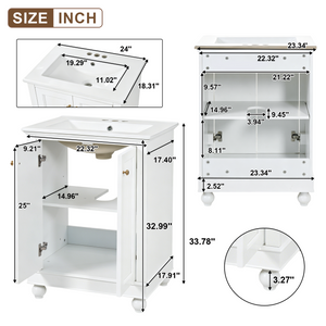 24 Inch Modern Bathroom Vanity Cabinet With Ceramic Sink