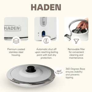 Haden Heritage 1.7 Liter Electric Tea Kettle & 4 Slice Wide Slot Toaster, White