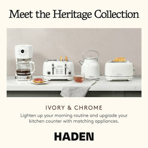 Haden Heritage 1.7 Liter Electric Tea Kettle & 4 Slice Wide Slot Toaster, White