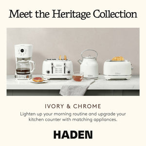 Haden Heritage 1.7 Liter Electric Tea Kettle & 4 Slice Wide Slot Toaster, White