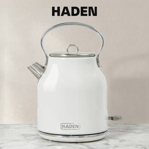 Haden Heritage 1.7 Liter Electric Tea Kettle & 4 Slice Wide Slot Toaster, White