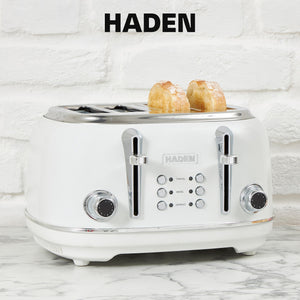 Haden Heritage 1.7 Liter Electric Tea Kettle & 4 Slice Wide Slot Toaster, White
