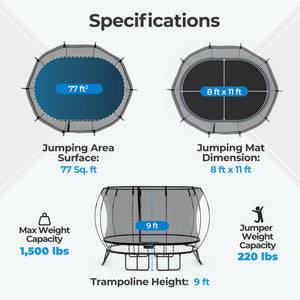 Springfree Trampoline Kids Outdoor Medium Oval 8 x 11' Trampoline with Enclosure