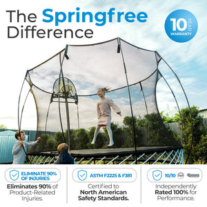 Springfree Large Square Backyard Trampoline With Enclosure and Hidden Frame, 11'