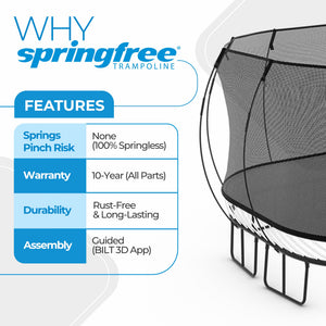 Springfree Large Square Backyard Trampoline With Enclosure and Hidden Frame, 11'