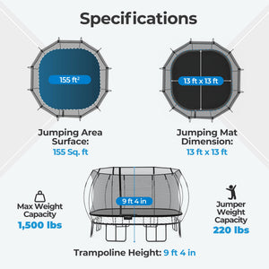 Springfree Trampoline Kids Outdoor Jumbo Square 13 Ft Trampoline with Enclosure