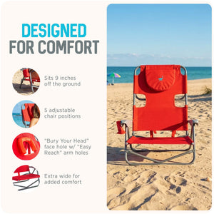 Ostrich The Heavy-Duty Backpacker Portable Reclining Beach Camping Chair, Red