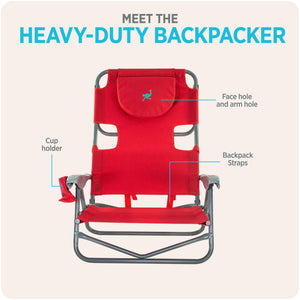 Ostrich The Heavy-Duty Backpacker Portable Reclining Beach Camping Chair, Red