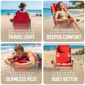 Ostrich The Heavy-Duty Backpacker Portable Reclining Beach Camping Chair, Red