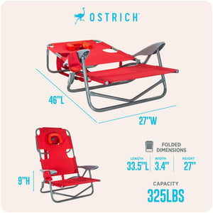 Ostrich The Heavy-Duty Backpacker Portable Reclining Beach Camping Chair, Red