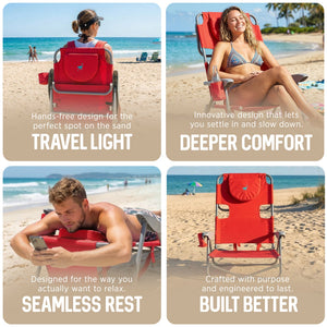 Ostrich The Heavy-Duty Backpacker Portable Reclining Beach Camping Chair, Red